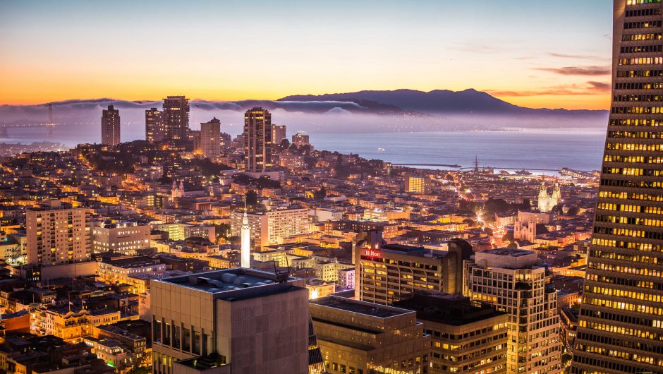 San Francisco Bay Area Beautiful Sunset Evening Cityscape